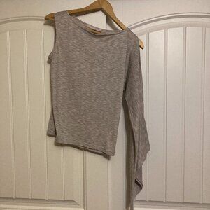 Mickey & Jenny Light Gray Asymmetrical Top Medium One Sleeve Bell Modal Poly